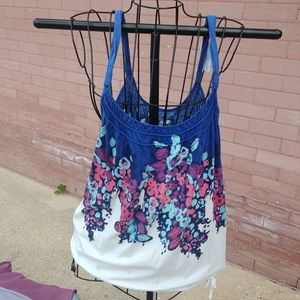 AE • Y2K Cotton White Pattern Floral Tank Top Flowy Oversized Medium